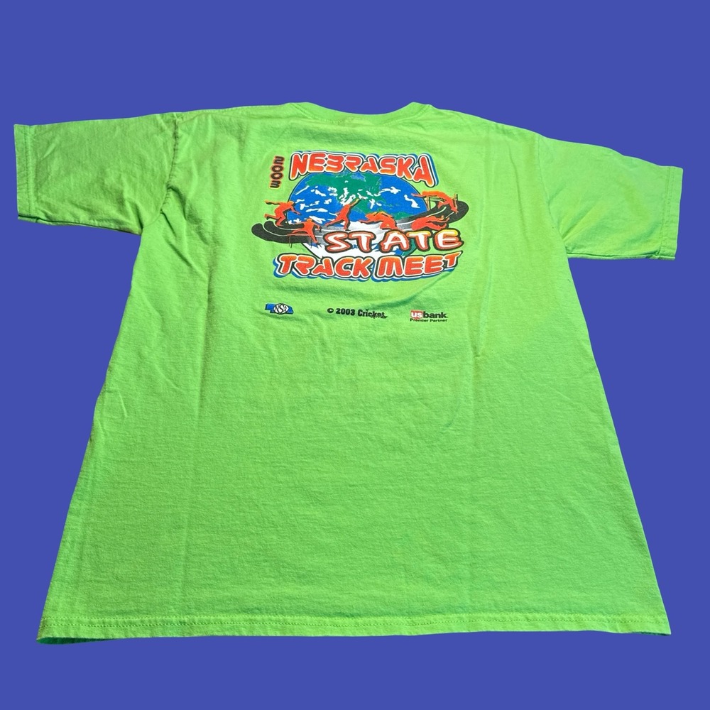 2003 Nebraska State Track Meet T Shirt Large Green Running Athletic Y2K